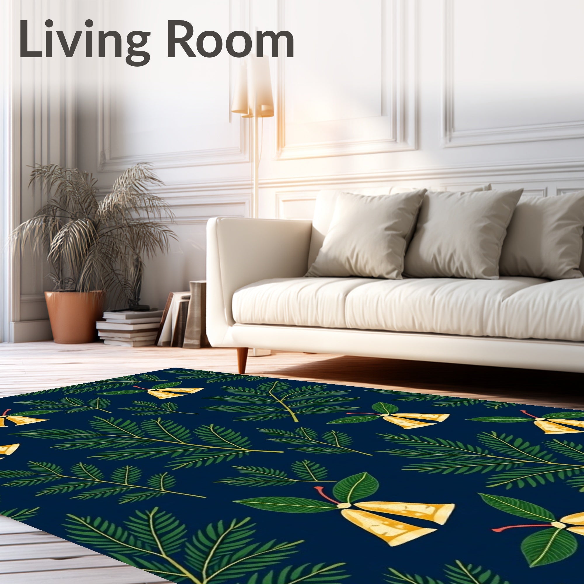 Navy Blue Holiday Bells Foliage Rug