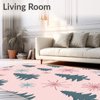 Teal Pine Tree with Coral Starbursts Rug