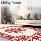 Crimson Cream Geometric Mandala Border Rug