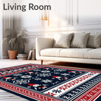 Navy Red White Gnome Snowflakes Nordic Rug