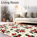 Cream Red Green Holly Snowflake Collage Rug