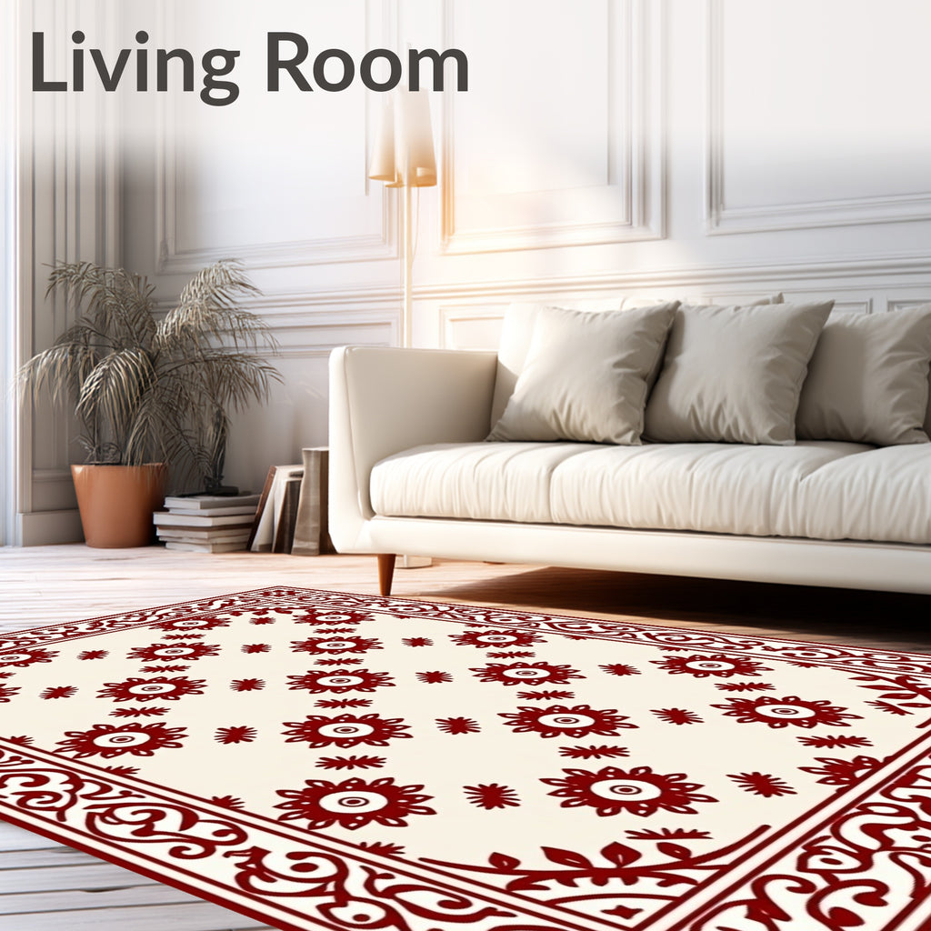 Crimson Bloom Border Ensemble Rug