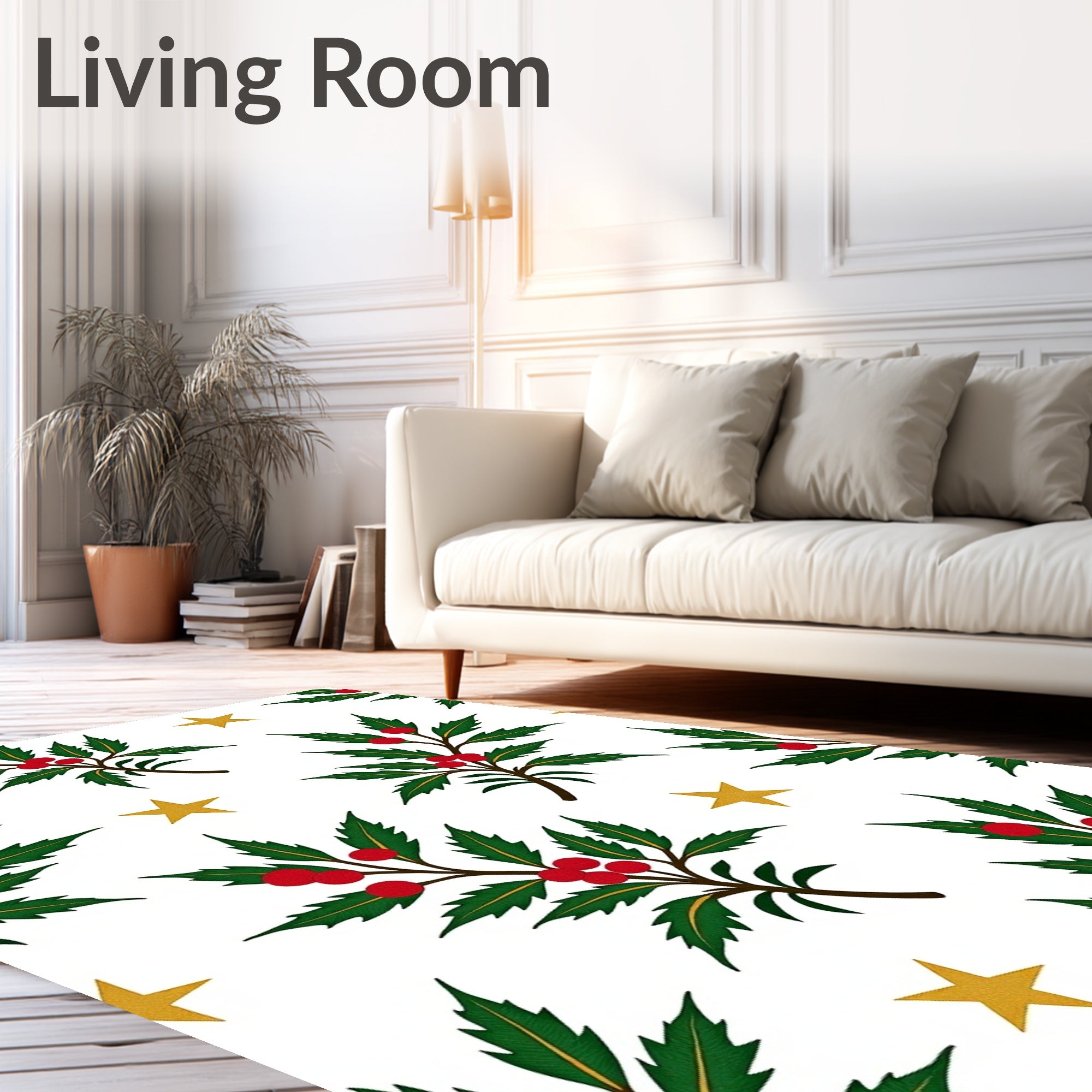 Golden Stars and Red Berry Foliage Rug