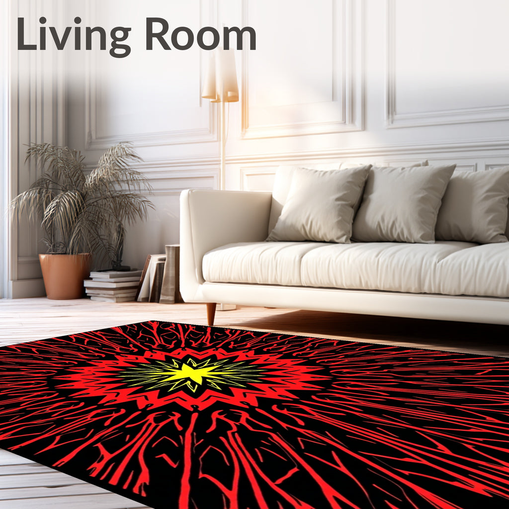 Radiant Red Abstract Sunburst Rug