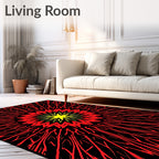 Radiant Red Abstract Sunburst Rug