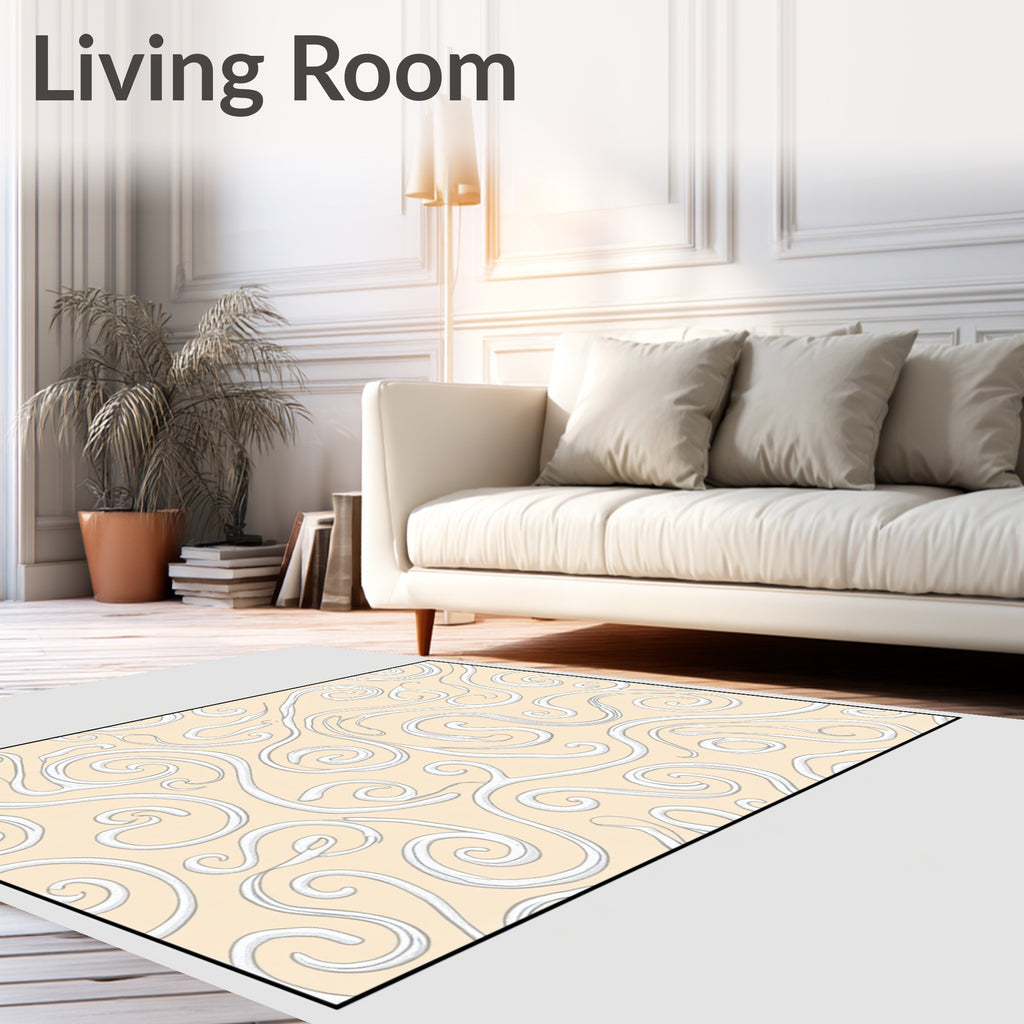 Cream Swirls Contemporary Abstract Rug