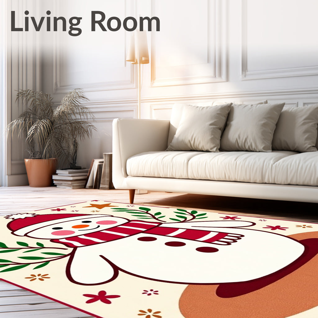 Whimsical Snowman Red Green Accent Rug