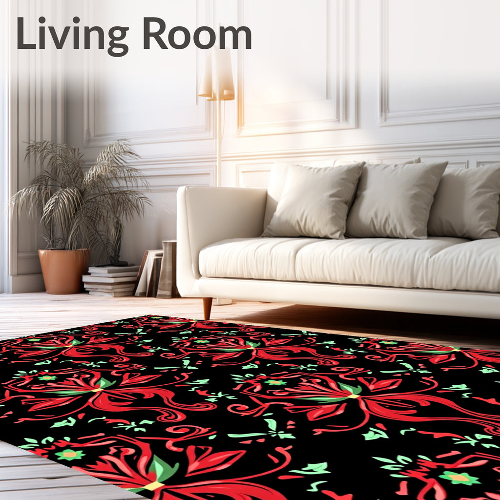 Crimson Black Floral Medallion Rug