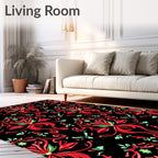 Crimson Black Floral Medallion Rug