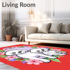 Cute White Pups Floral Garden Oval Rug