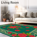 Deep Emerald Red Rose Garden Rug
