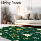 Festive White Gold Trees Snowflakes Emerald Rug