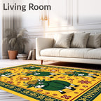 Charming Green Yaks Yellow Folk Art Rug