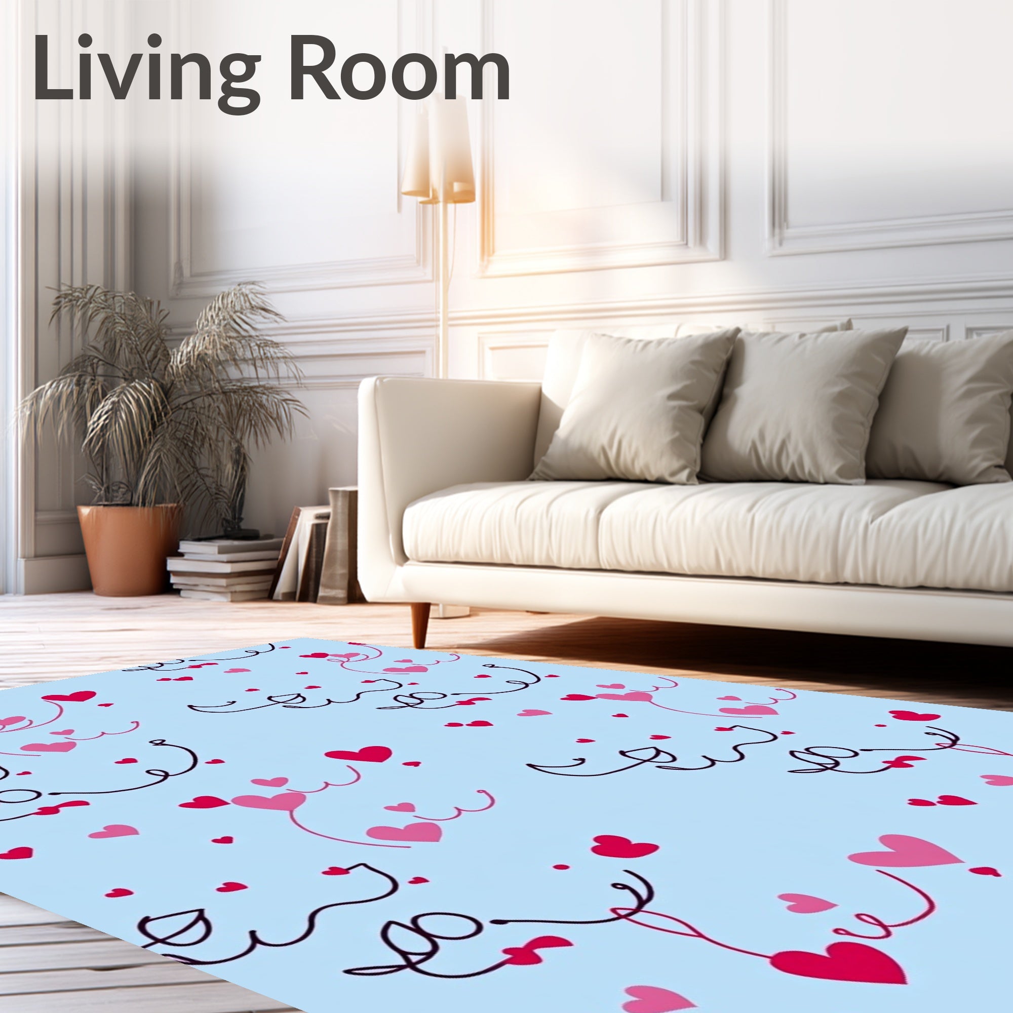 Playful Pink Red Scattered Hearts Rug