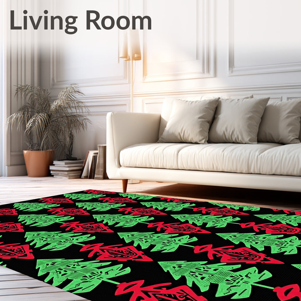 Retro Christmas Tree Repeating Pattern Rug