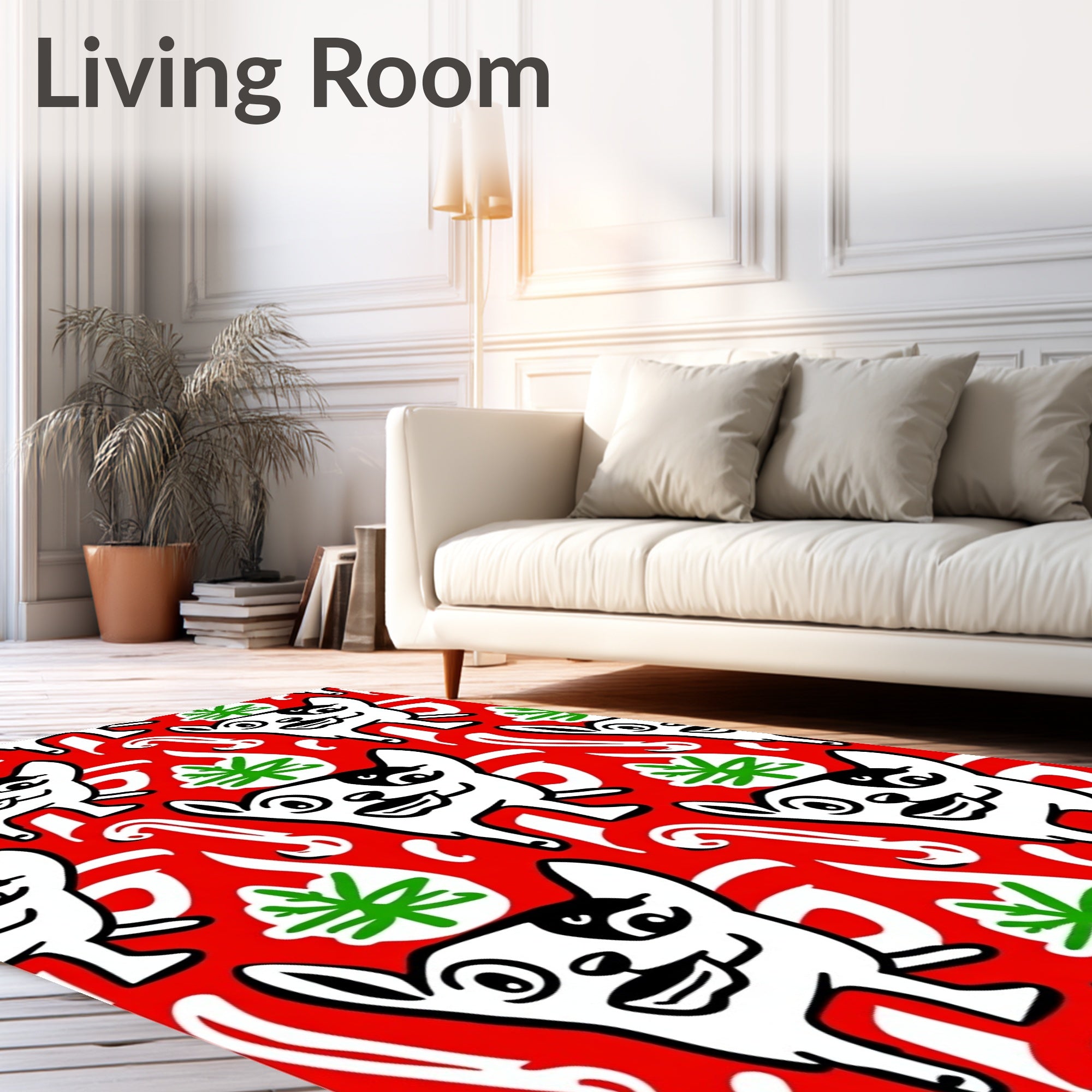 Red White Black Dog Christmas Trees Rug