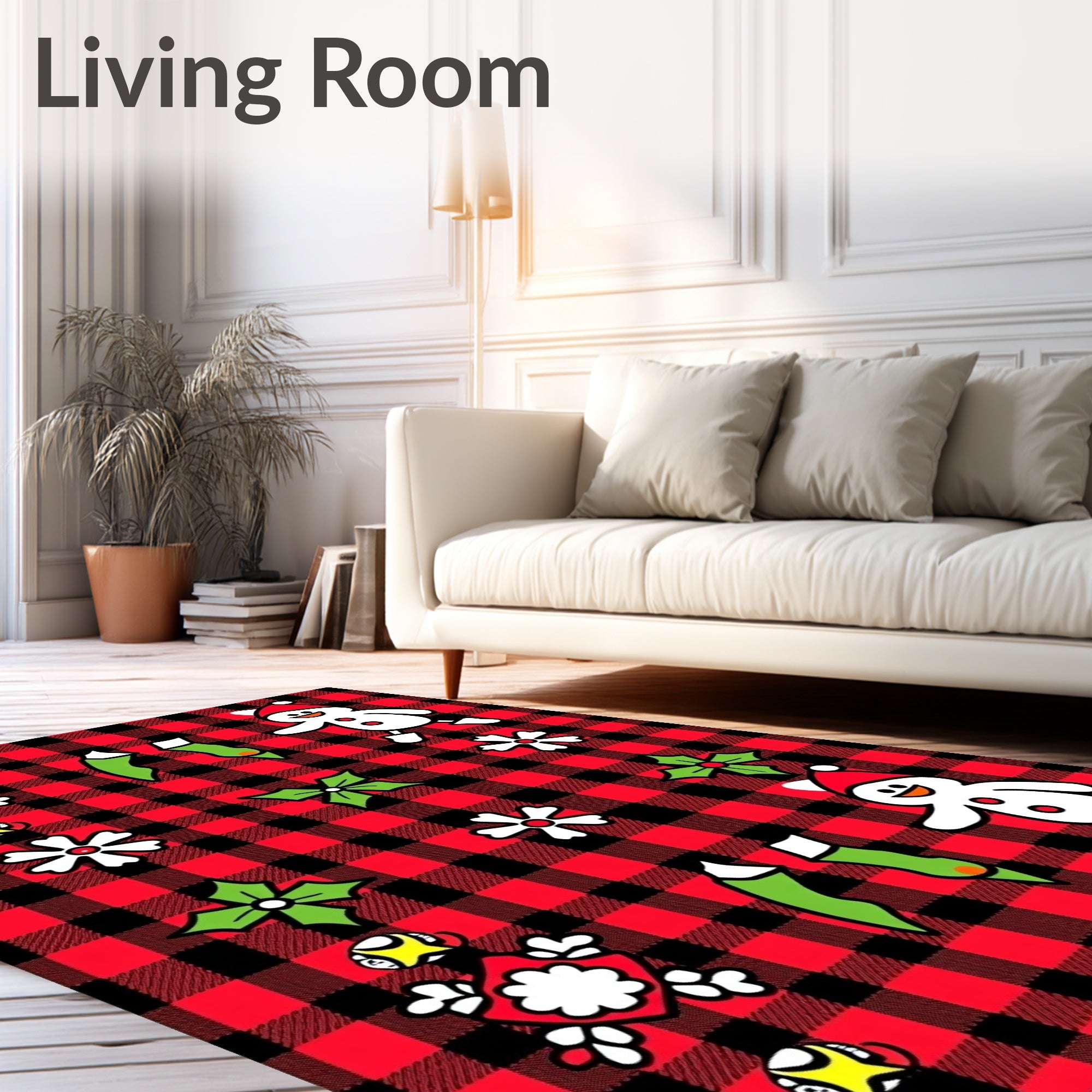 Red Black Buffalo Check Christmas Characters Rug