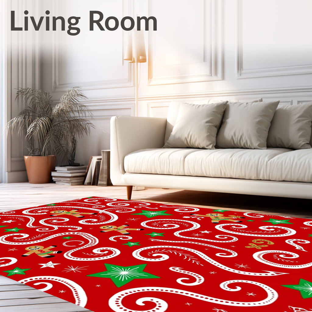 Whimsical Red Gingerbread Man Stars Rug