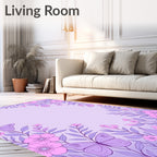 Lavender Floral Butterfly Garden Art Rug