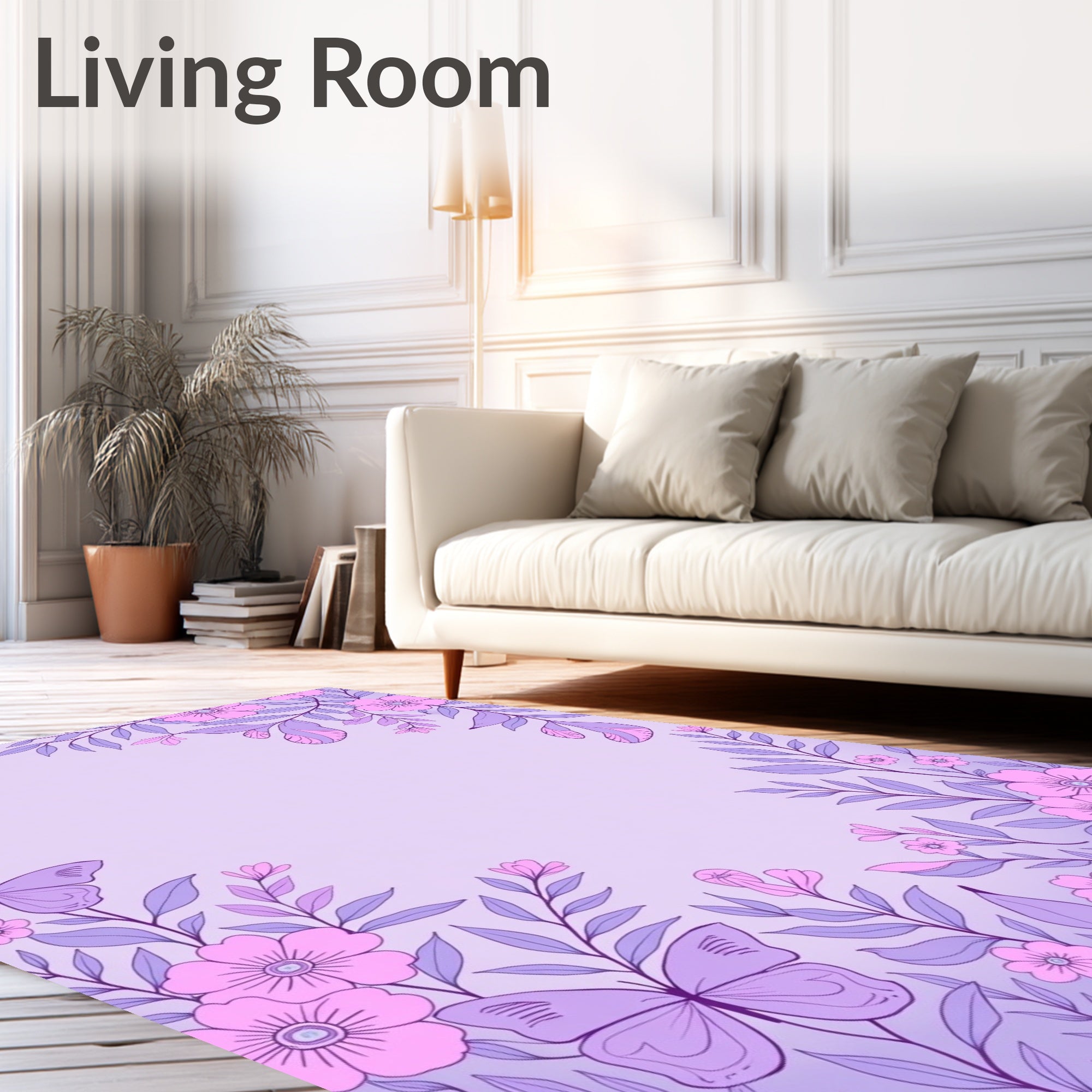 Lavender Floral Butterfly Garden Art Rug