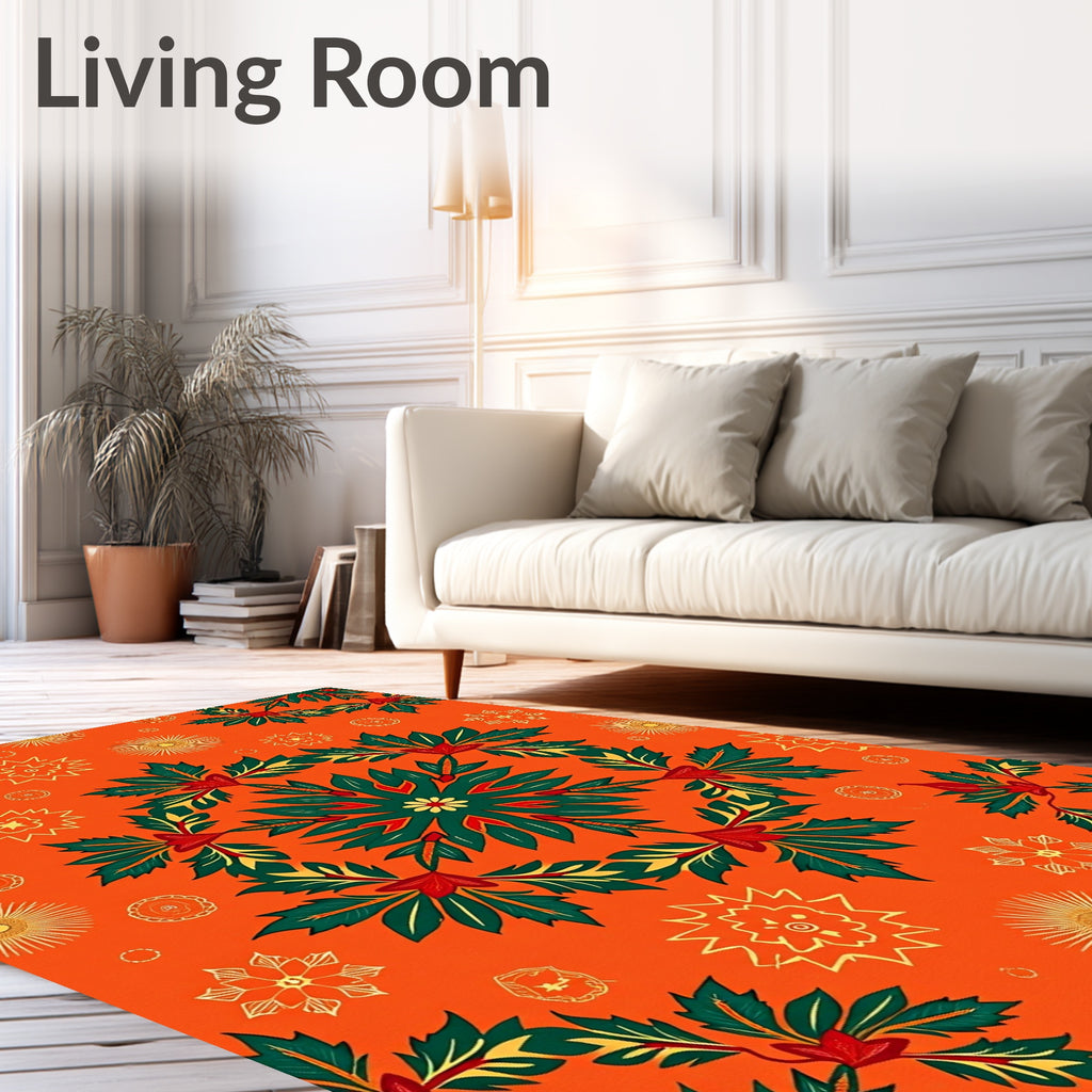 Bold Crimson Green Floral Mandala Rug