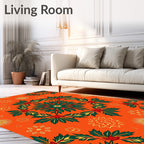 Bold Crimson Green Floral Mandala Rug