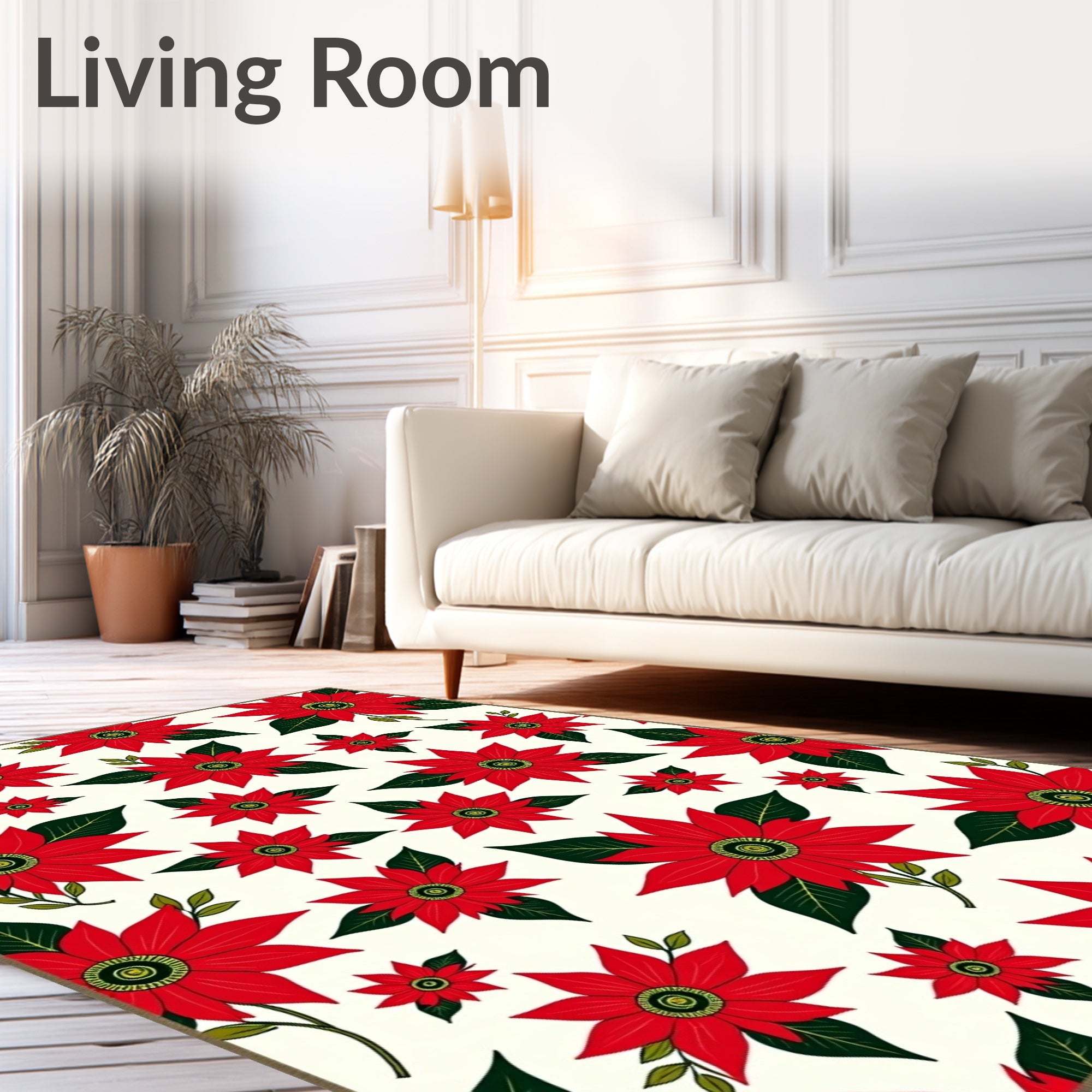 Bold Red Poinsettia Foliage Scatter Rug