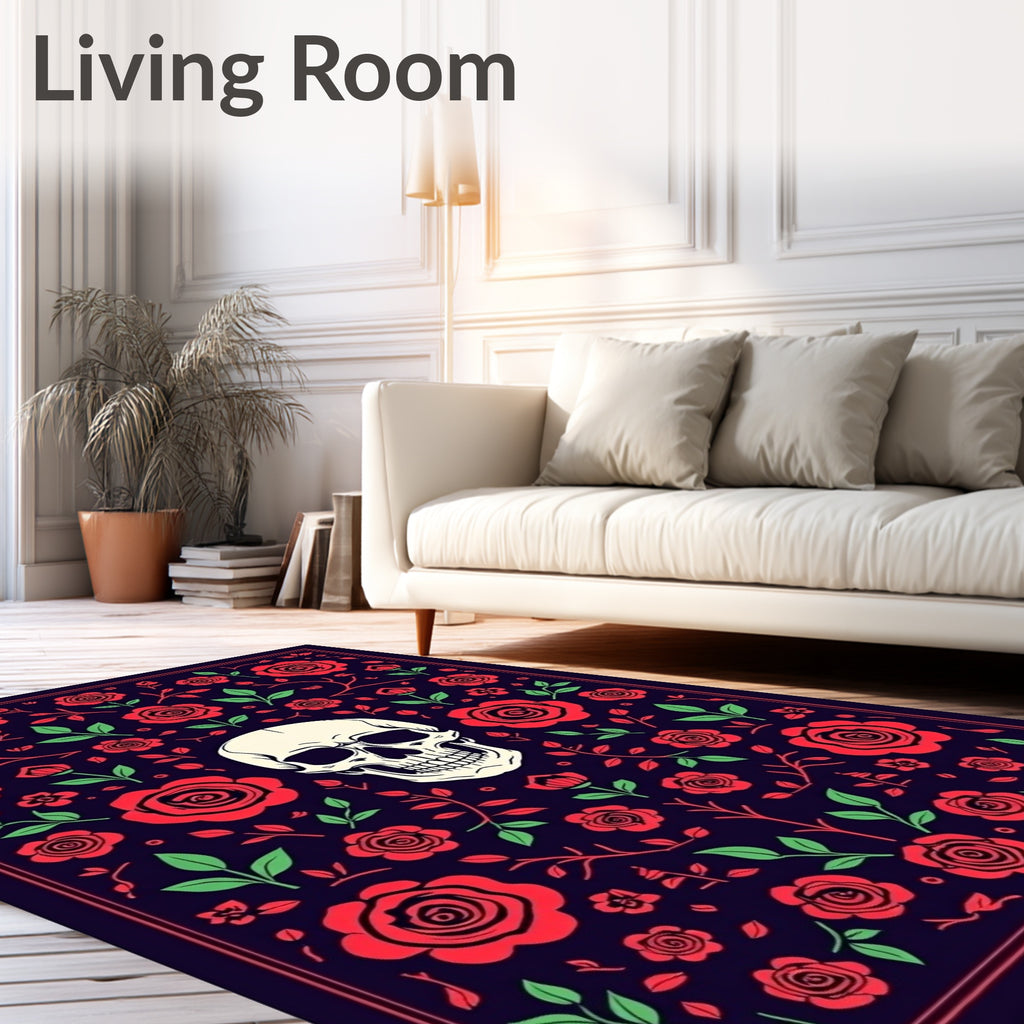 Dark Floral Skull Medallion Rug