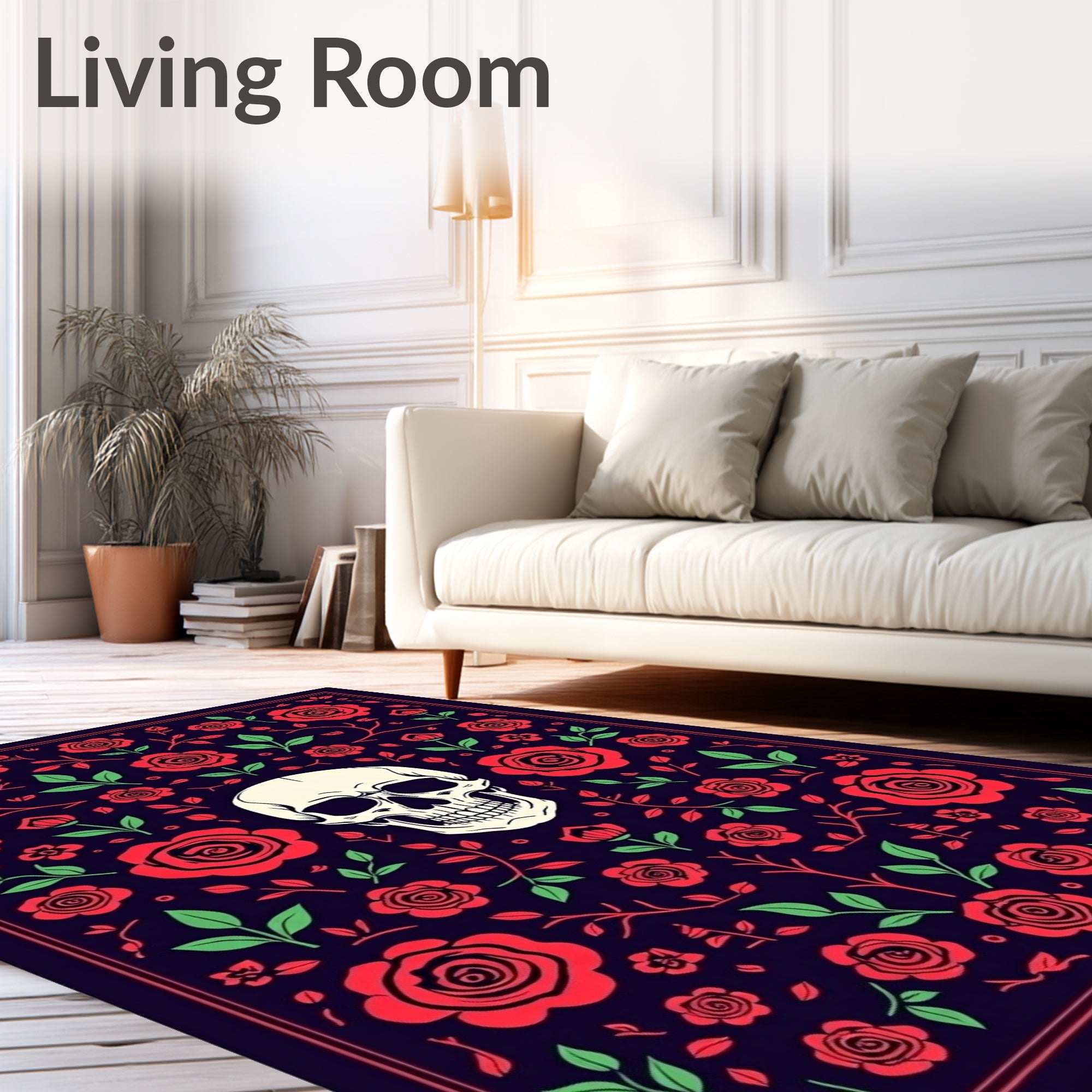 Dark Floral Skull Medallion Rug