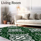 Dark Green White Floral Damask Rug