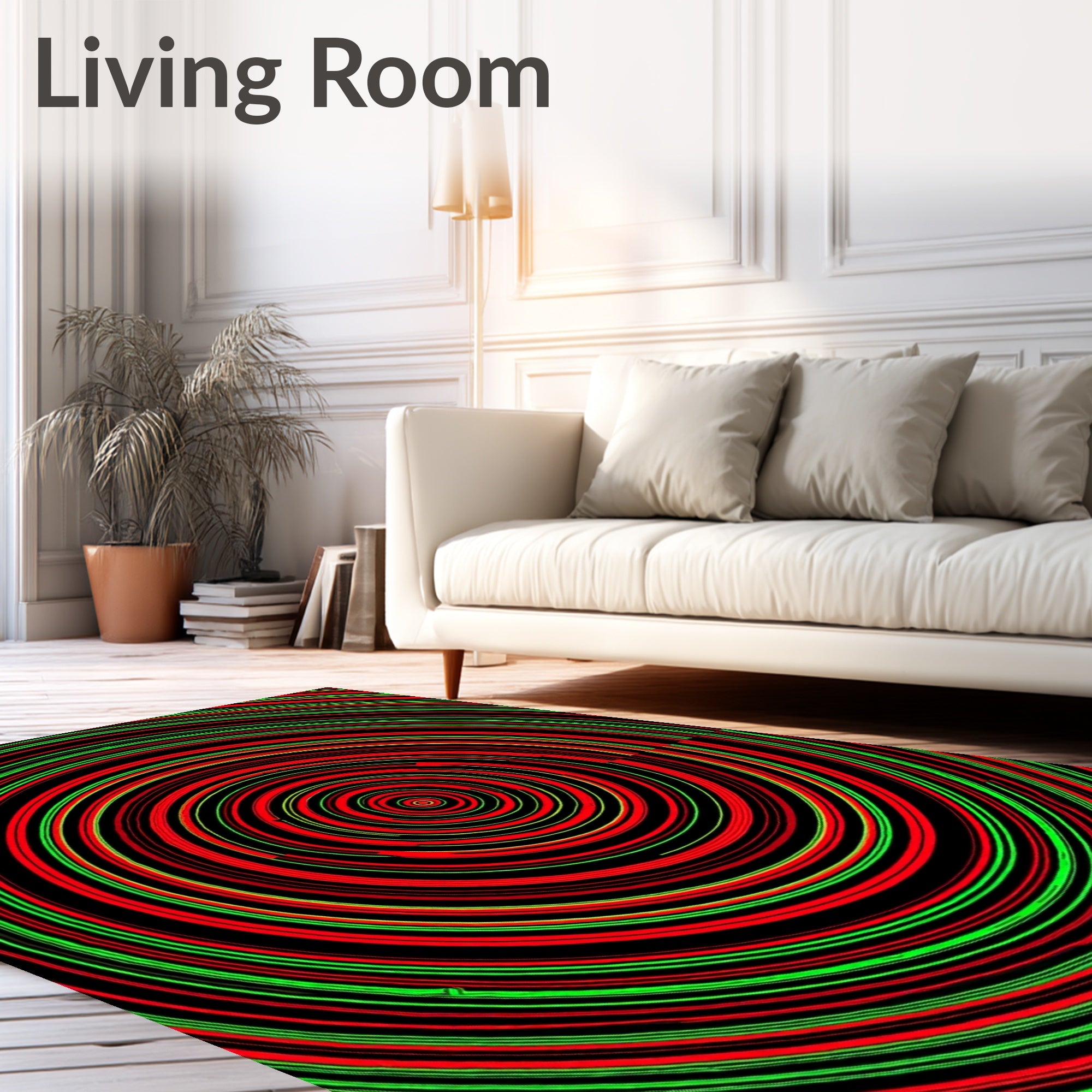 Psychedelic Red Green Concentric Circles Rug