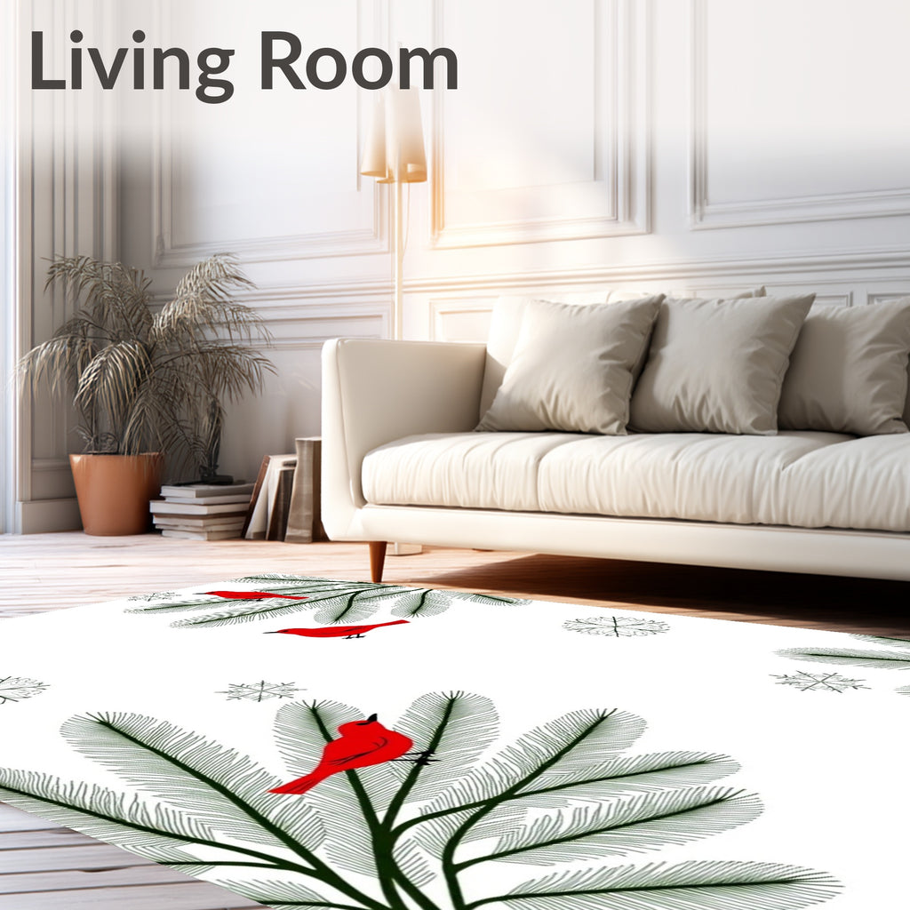 Red Cardinal Christmas Tree Snowflakes Rug
