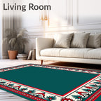 Deep Teal Traditional Floral Border Rug
