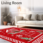 Festive Red Gingerbread House Snowflakes Rug