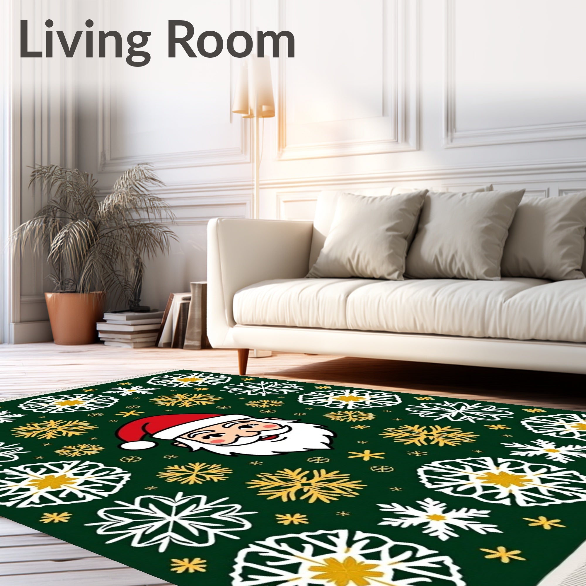 Green Santa Snowflakes Holiday Rug