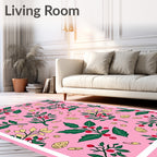 Pink Whimsical Holly Berry Foliage Rug