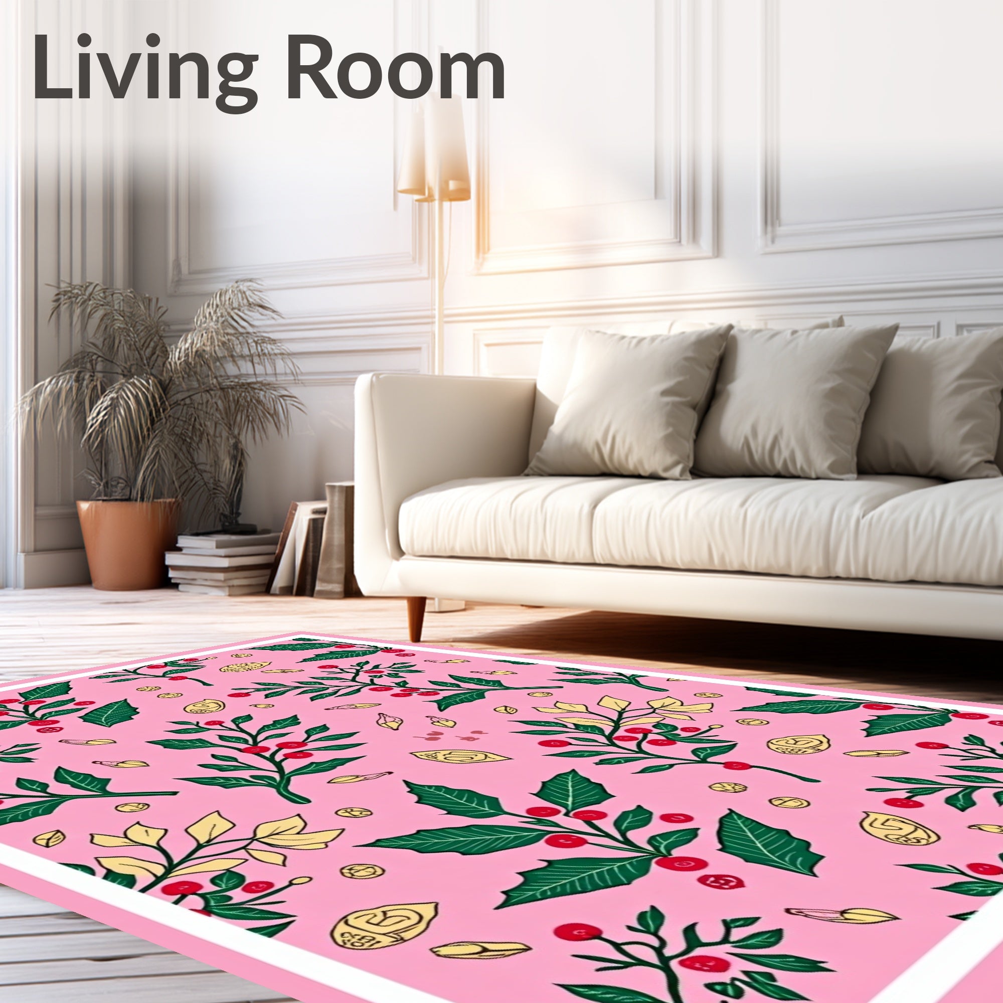Pink Whimsical Holly Berry Foliage Rug