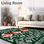 Green White Elves Snowflake Christmas Rug