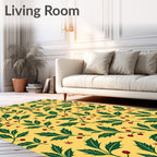 Green Holly Berry Christmas Yellow Rug
