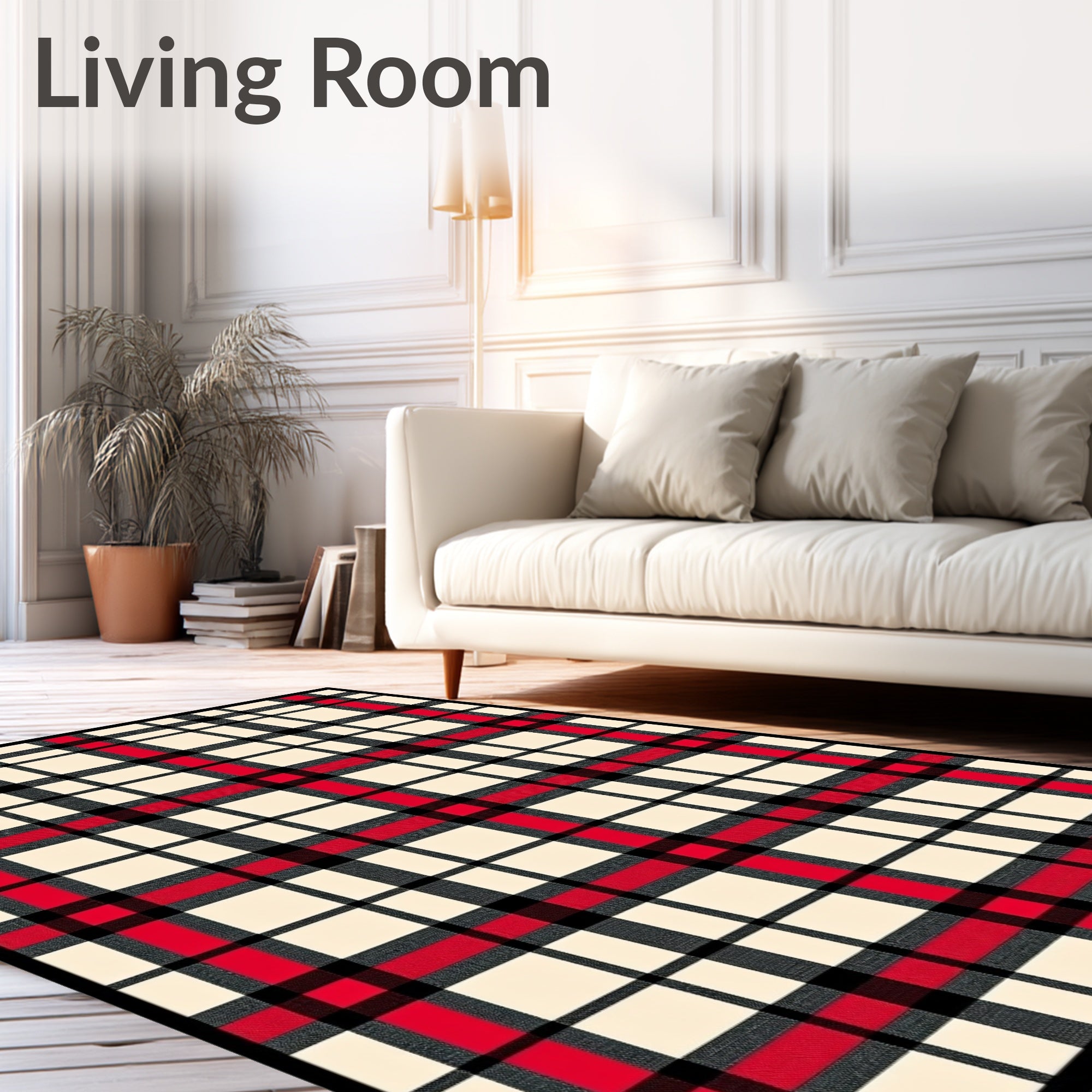 Classic Red Black Plaid Checkered Rug