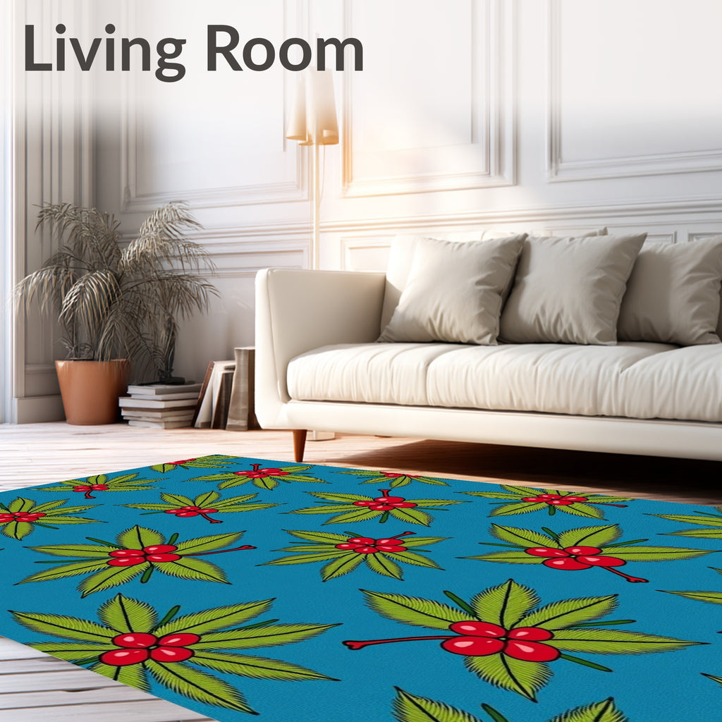 Vibrant Red Berry Leaf Cluster Rug