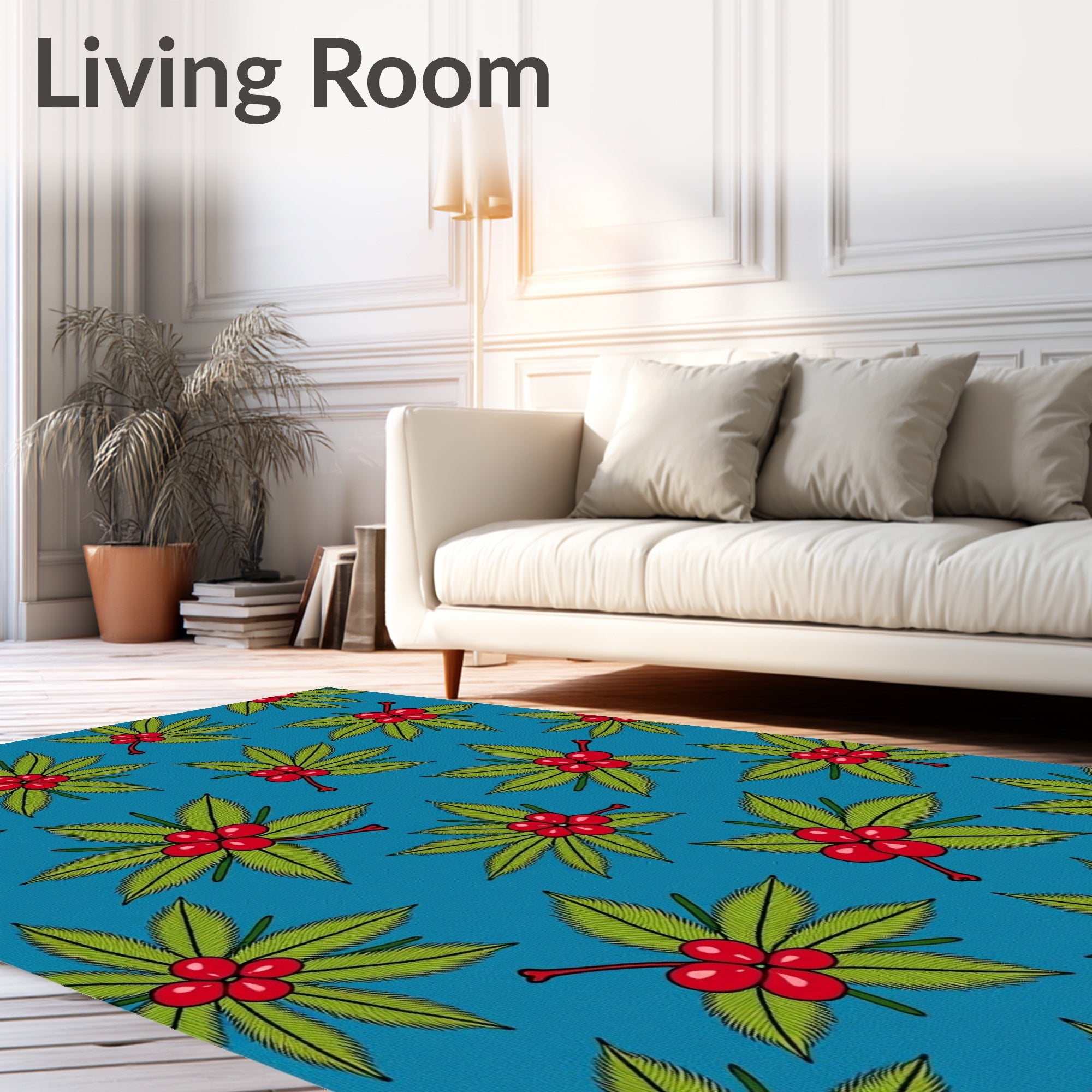 Vibrant Red Berry Leaf Cluster Rug