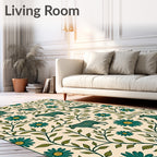 Teal Zebra Flowers Cream Background Rug