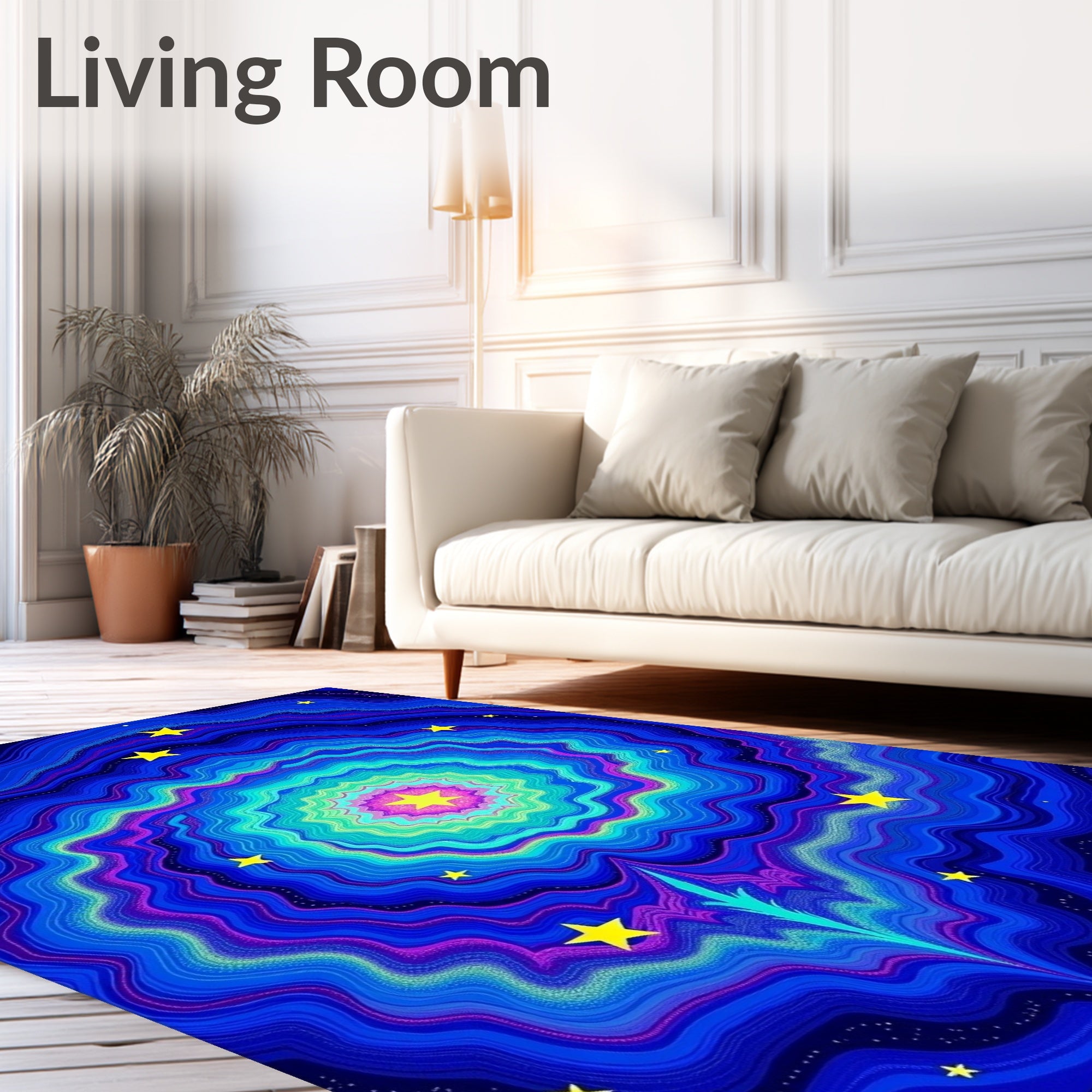 Cosmic Swirl Yellow Starry Night Rug
