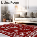 Crimson White Floral Laurel Border Rug