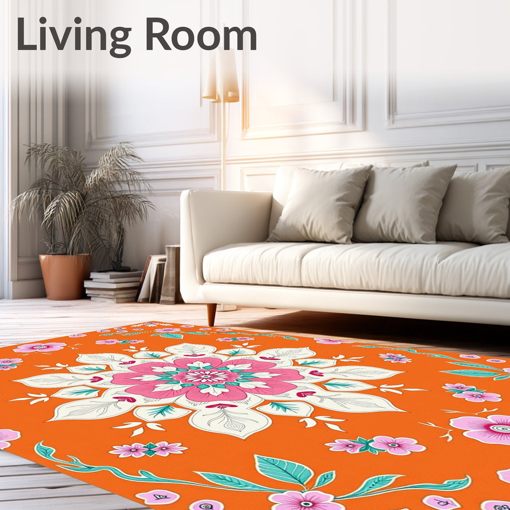 Vibrant Pink Floral Kaleidoscope Rug