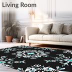 Black Snowflake Blue Abstract Rug