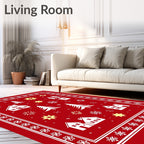 Crimson Winter Village Snowflake Trees Rug