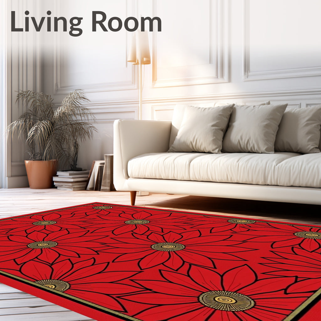 Bold Red Floral Sunburst Rug