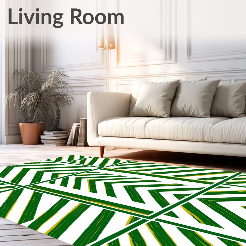 Green White Chevron Quilted Stripe Rug